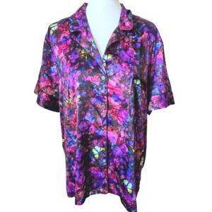 Victoria's Secret Floral Butterfly Satin Pajama Top Shirt Women's XL